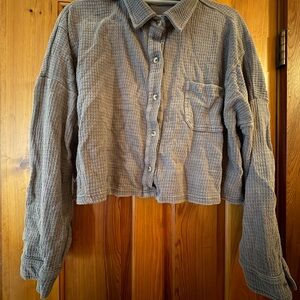 Alter’d State Cropped Waffle Button-Up Shirt - Gray
